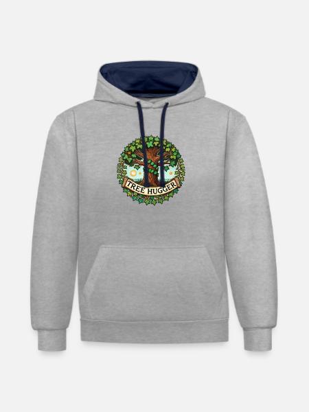Baum-Umarmer - Kontrast-Hoodie - Grau meliert/Navy