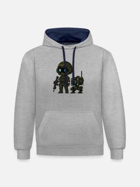 Nova-Sentinel mit Sidekick Byte! - Kontrast-Hoodie - Grau meliert/Navy