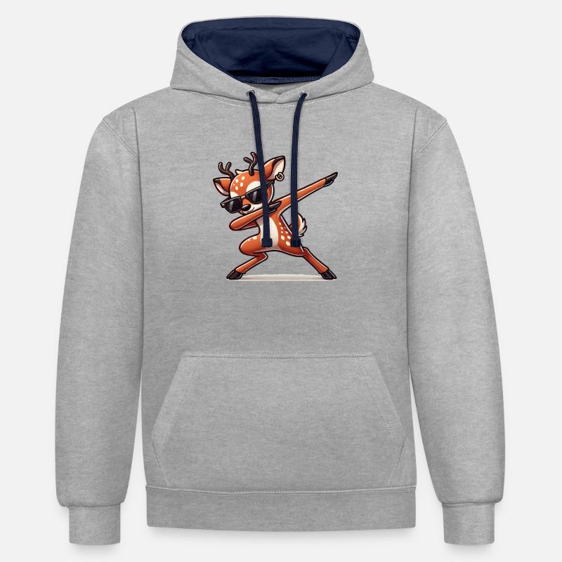 Cerf Bande dessinée Dabbing - Sweat à capuche contrasté - gris chiné/bleu marine