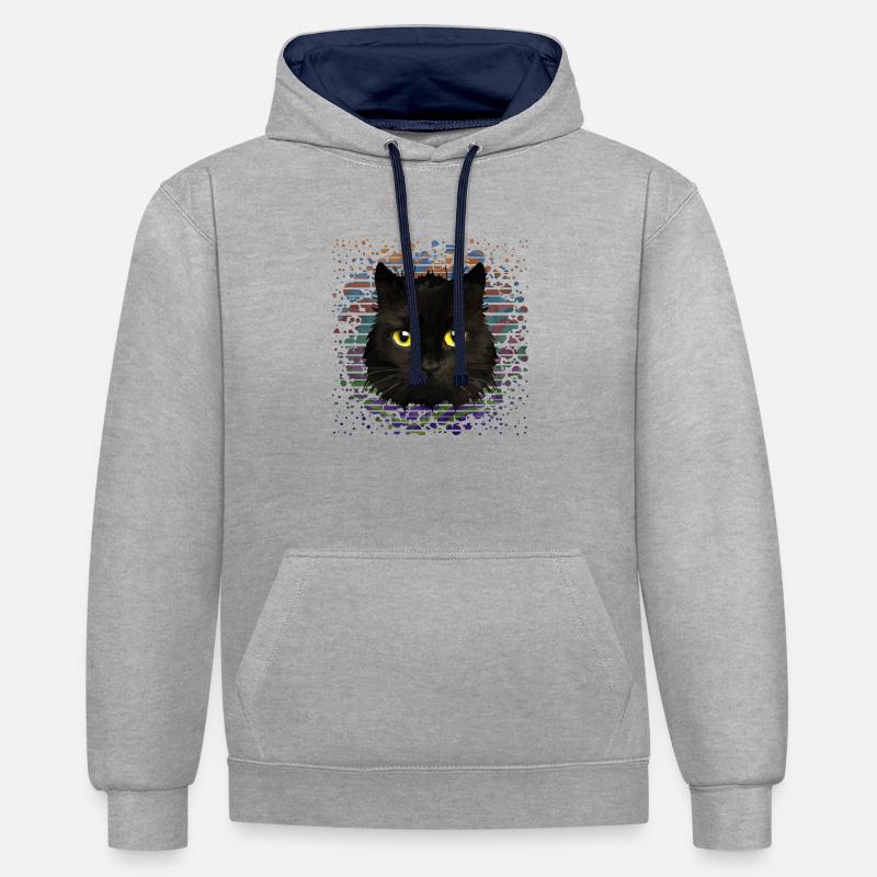 Chat - Sweat à capuche contrasté - gris chiné/bleu marine