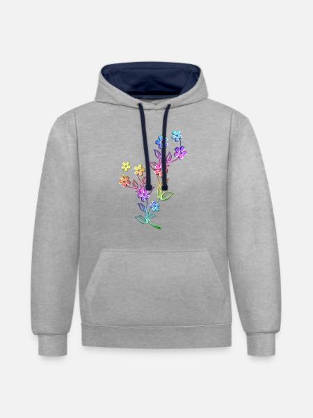 Blumen bunt bunte Blumenranke Blume - Kontrast-Hoodie - Grau meliert/Navy
