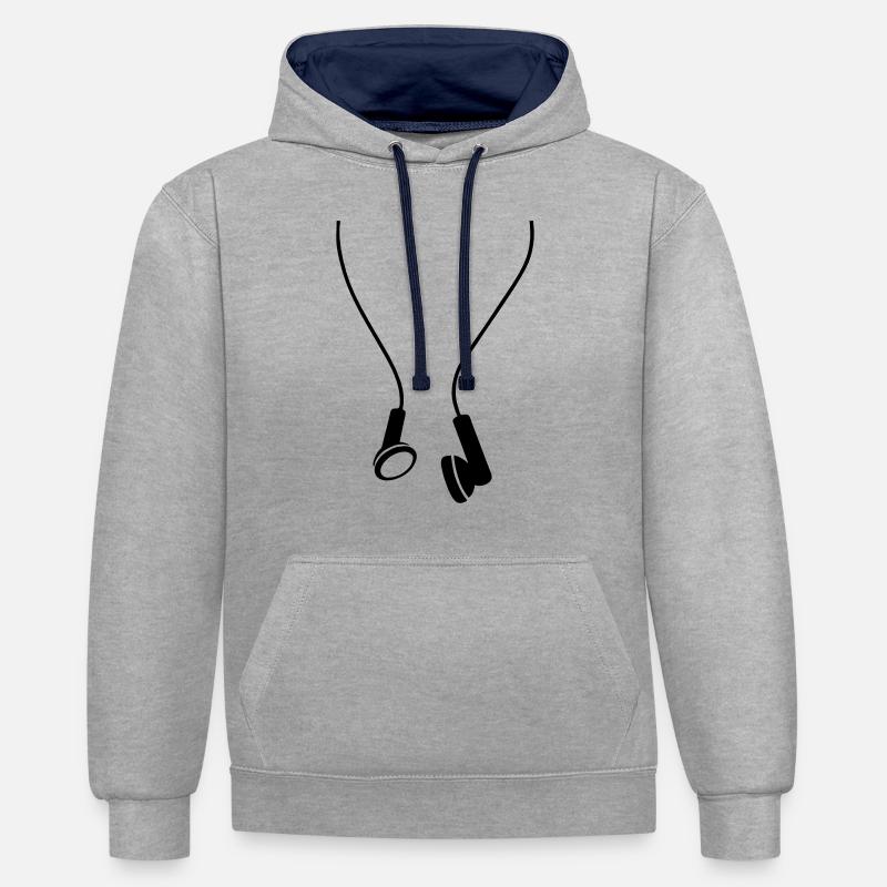 écouteurs de musique - Sweat à capuche contrasté - gris chiné/bleu marine