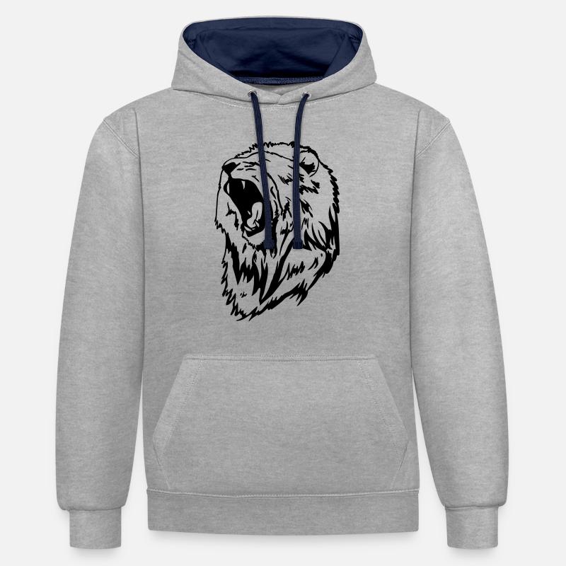 une tête de lion - Sweat à capuche contrasté - gris chiné/bleu marine