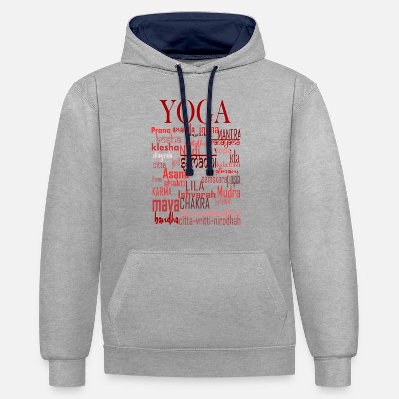 Yoga words red - Sweat à capuche contrasté - gris chiné/bleu marine