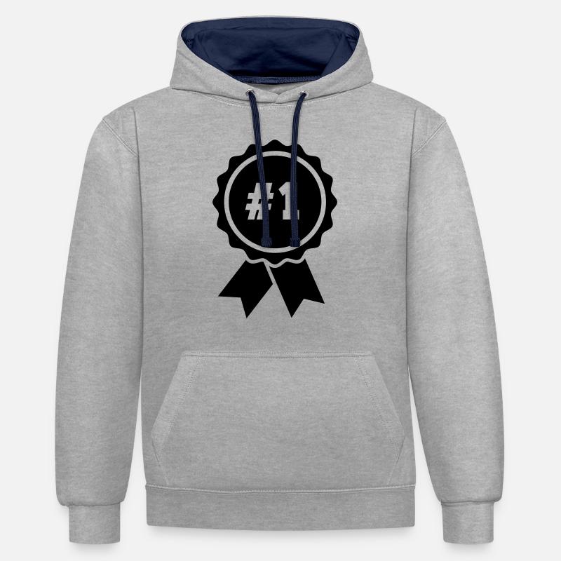 médaille - Sweat à capuche contrasté - gris chiné/bleu marine