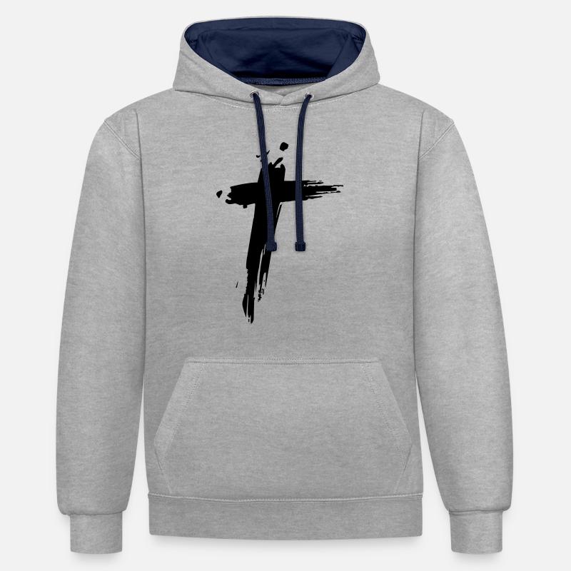 Croix - Sweat à capuche contrasté - gris chiné/bleu marine