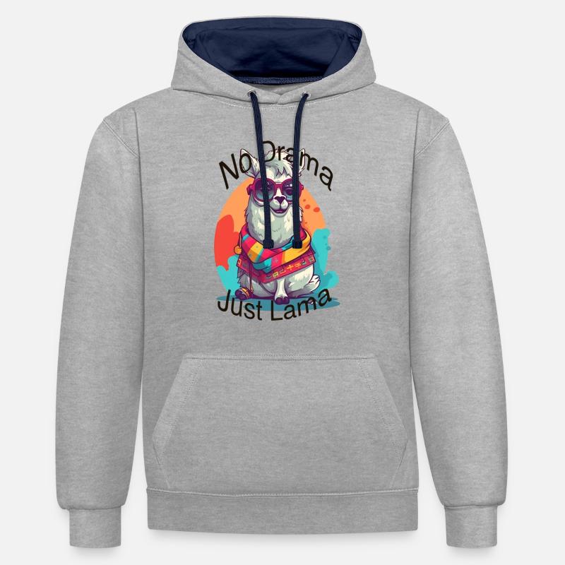 Pas de drame juste lama. - Sweat à capuche contrasté - gris chiné/bleu marine