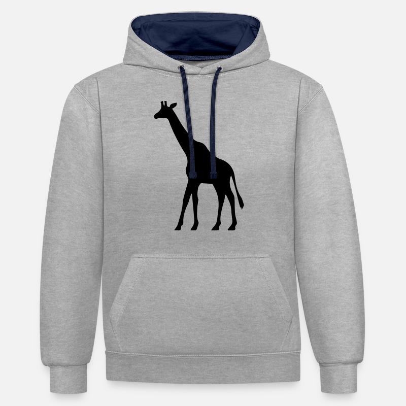 girafe - Sweat à capuche contrasté - gris chiné/bleu marine