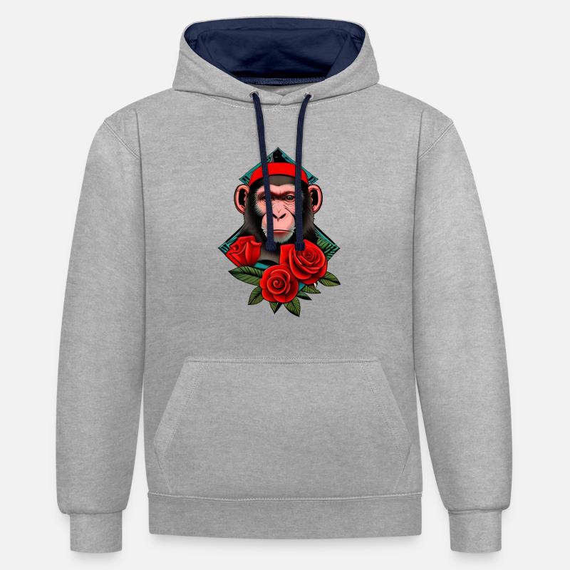 Singe - Sweat à capuche contrasté - gris chiné/bleu marine