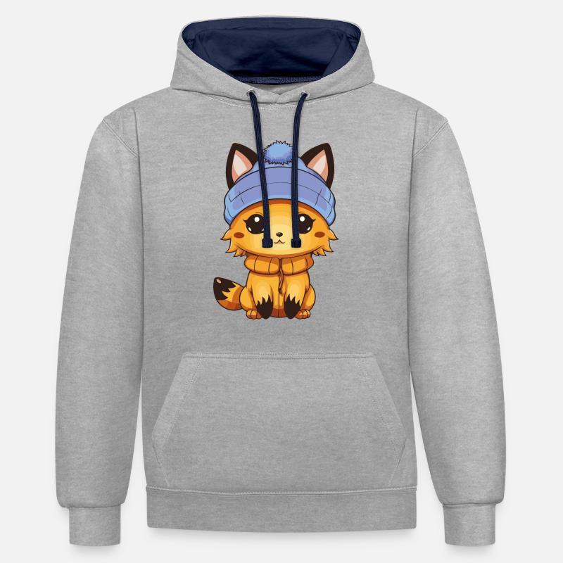 Fox Comic - Contrast hoodie - heather grey/navy