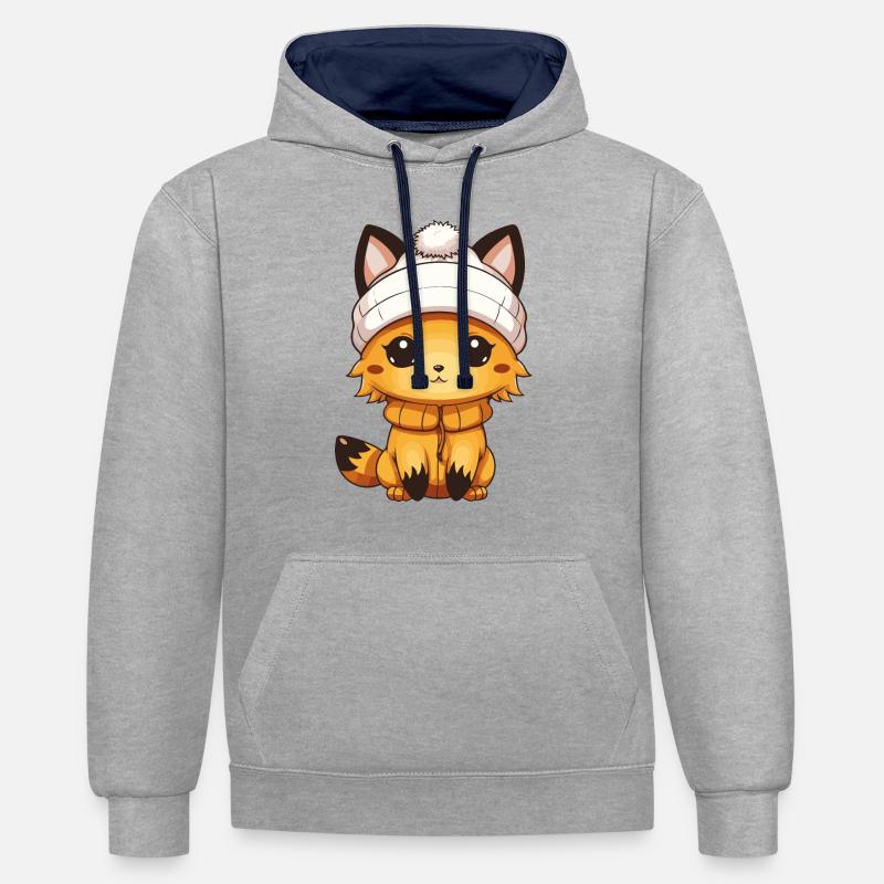 Bande dessinée Fox - Sweat à capuche contrasté - gris chiné/bleu marine