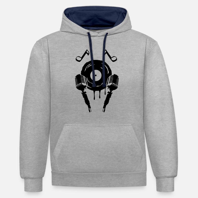 Symbole de musique de micro - Sweat à capuche contrasté - gris chiné/bleu marine