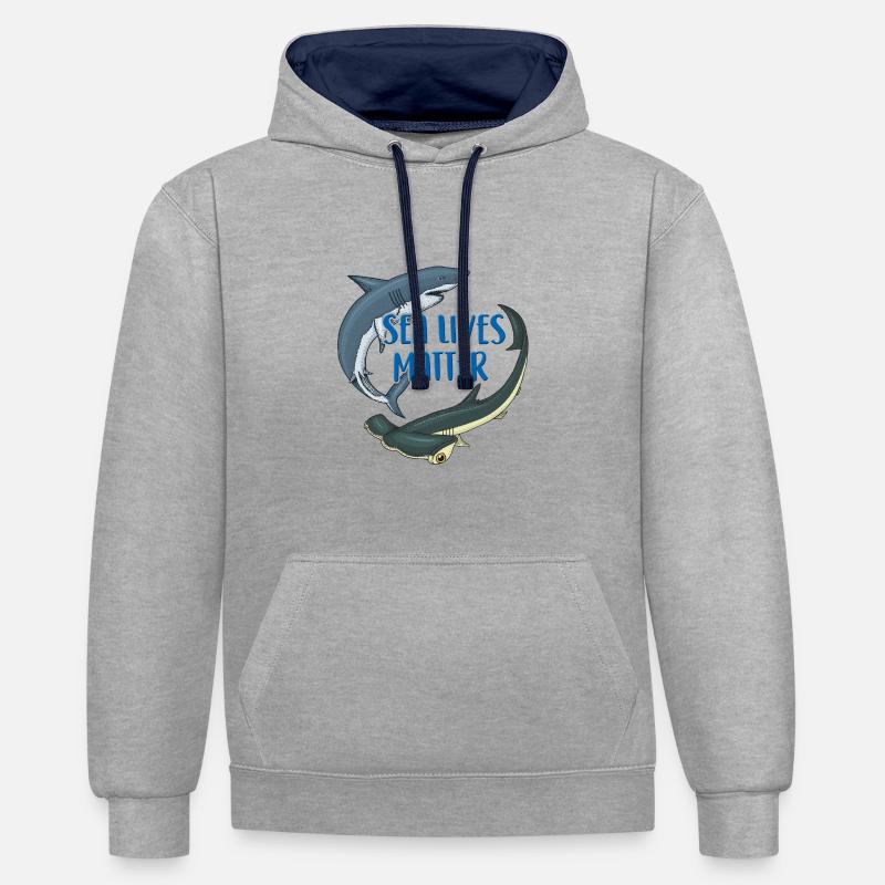 Requin-requin blanc | protège les requins - Sweat à capuche contrasté - gris chiné/bleu marine