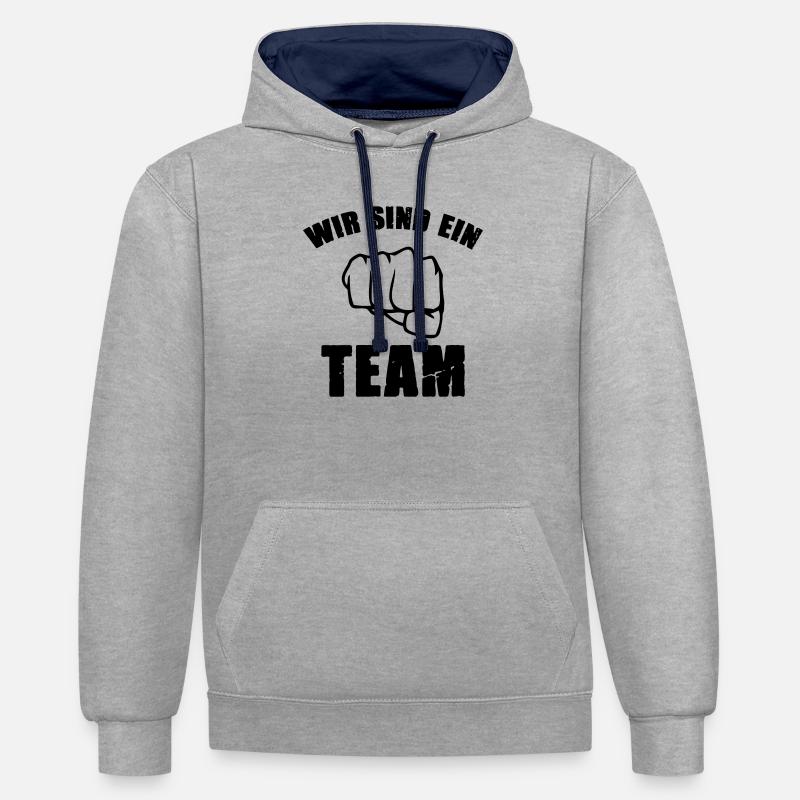 Nous sommes une équipe - Sweat à capuche contrasté - gris chiné/bleu marine