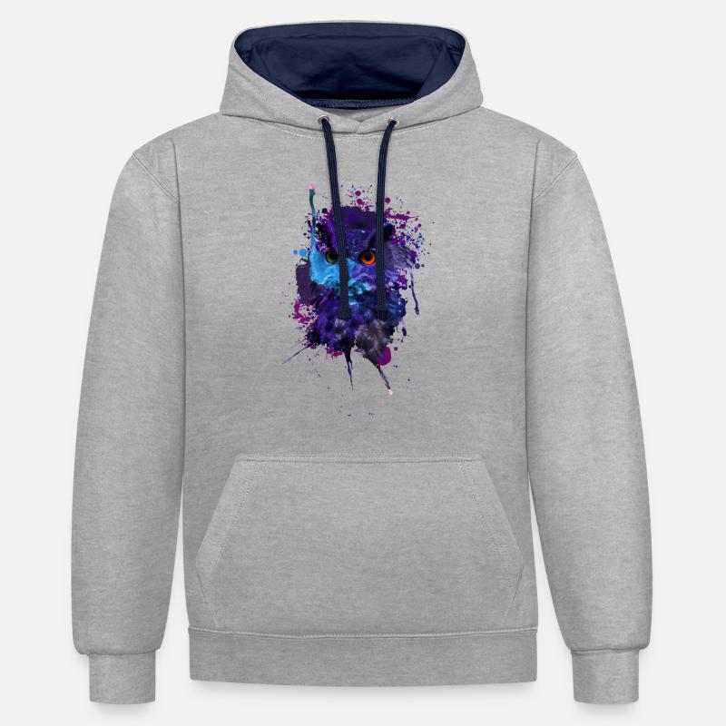 Eule - Kontrast-Hoodie - Grau meliert/Navy