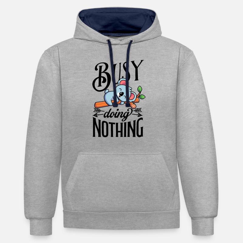 Koala occupé à ne rien faire - Sweat à capuche contrasté - gris chiné/bleu marine