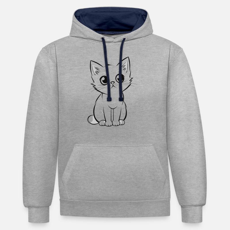 Chat mignon - Sweat à capuche contrasté - gris chiné/bleu marine