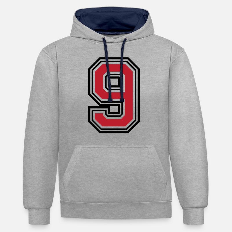9 symbole numérique - Sweat à capuche contrasté - gris chiné/bleu marine