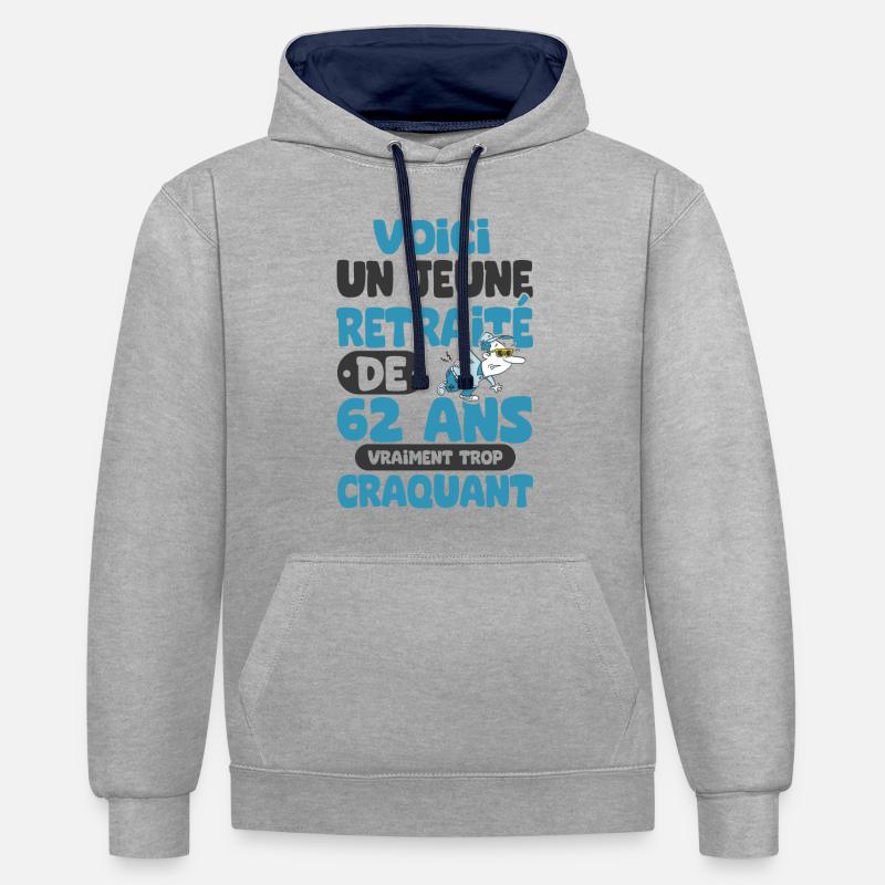 jeune retraité de 62 ans - Sweat à capuche contrasté - gris chiné/bleu marine