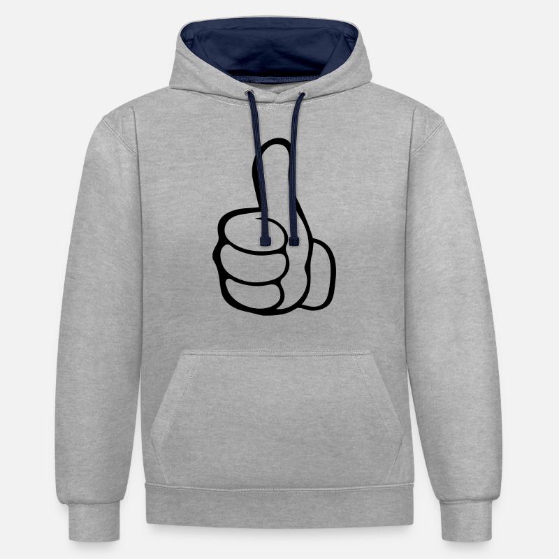 Pouce levé de la main - Sweat à capuche contrasté - gris chiné/bleu marine