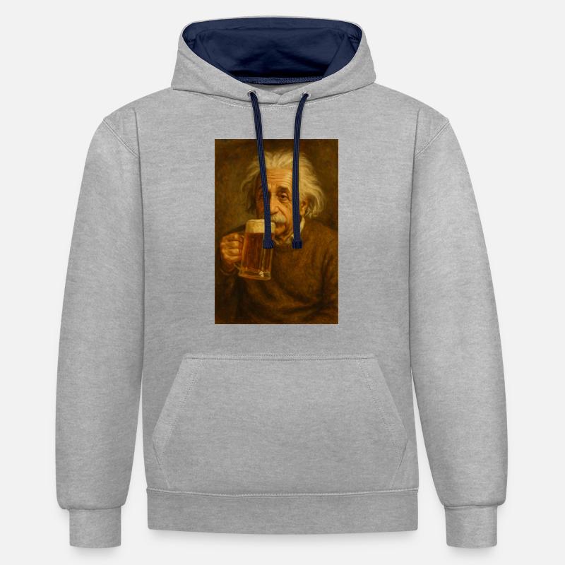 Einstein + Bière - Sweat à capuche contrasté - gris chiné/bleu marine