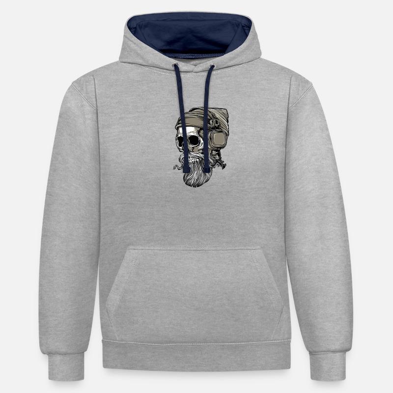 Bart Hipster Skull mit Kopfhörer - Kontrast-Hoodie - Grau meliert/Navy