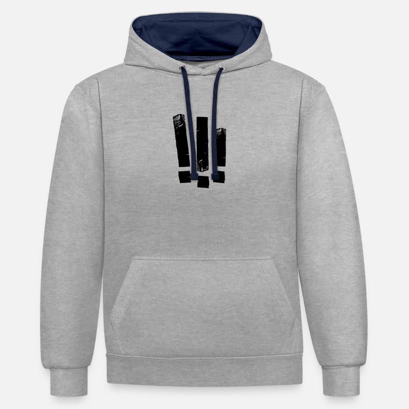 Trois !!! - Sweat à capuche contrasté - gris chiné/bleu marine