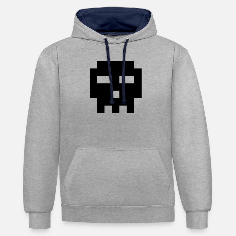 Crâne de pixels. - Sweat à capuche contrasté - gris chiné/bleu marine
