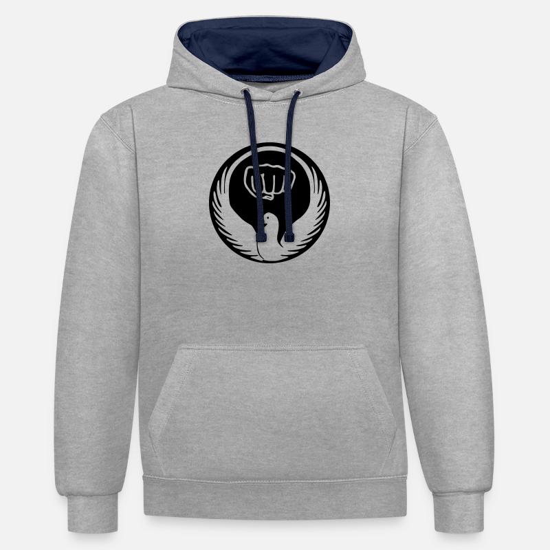 Wado pigeon avec poing de karaté - Sweat à capuche contrasté - gris chiné/bleu marine