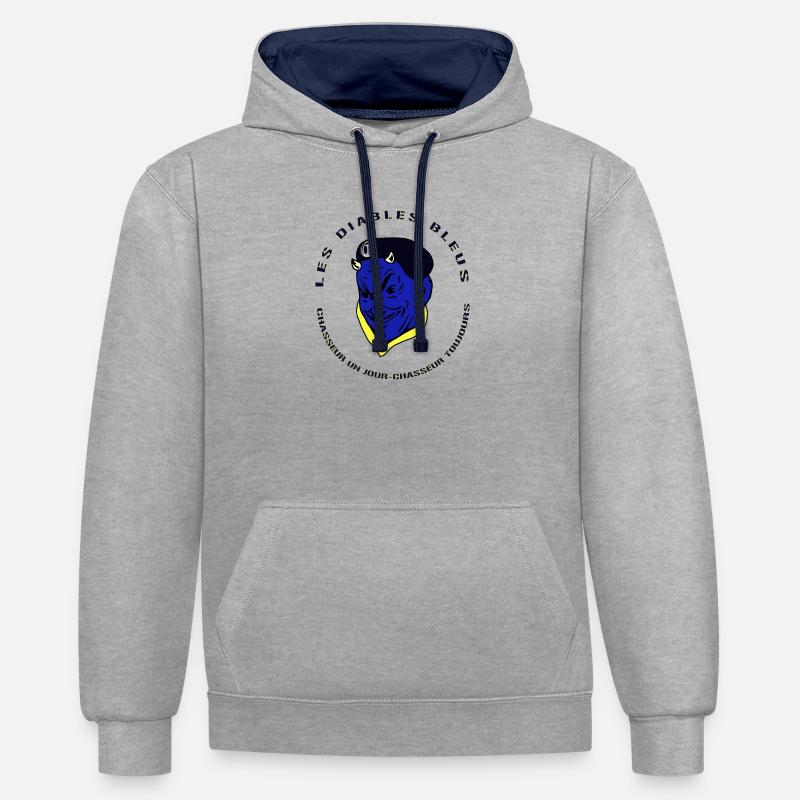 Devises Chasseurs Diables Bleus - Armée Française - Sweat à capuche contrasté - gris chiné/bleu marine