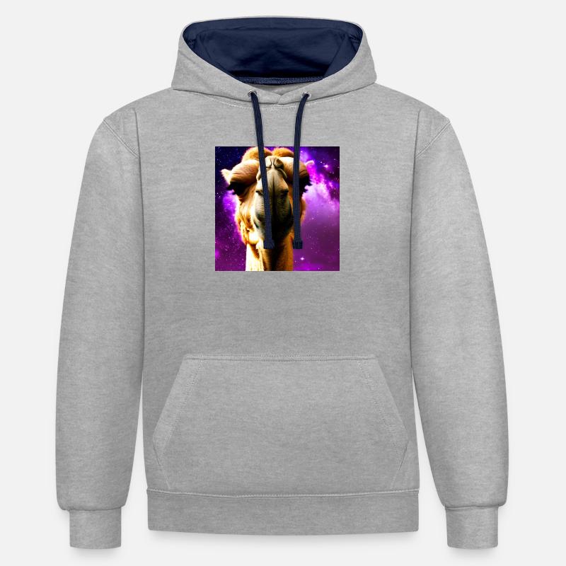 Dromedar Kopf - Kamel - Kontrast-Hoodie - Grau meliert/Navy