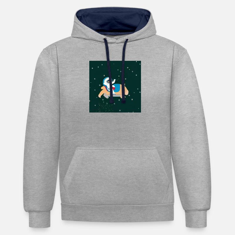 Astronaute sur un capybara spatial - Sweat à capuche contrasté - gris chiné/bleu marine