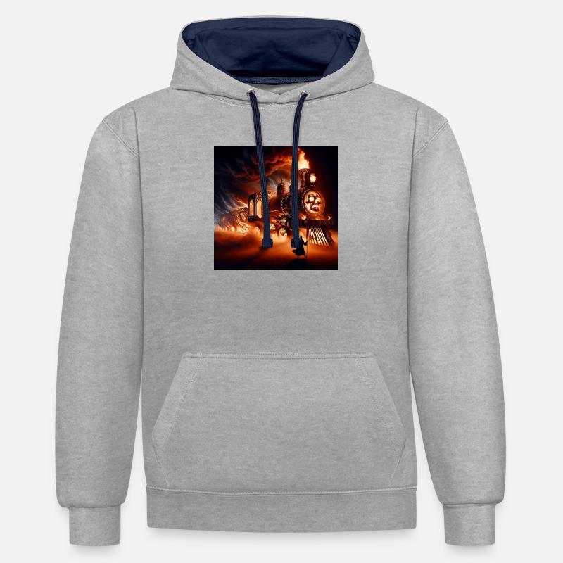 Le Train de l'Enfer - Sweat à capuche contrasté - gris chiné/bleu marine