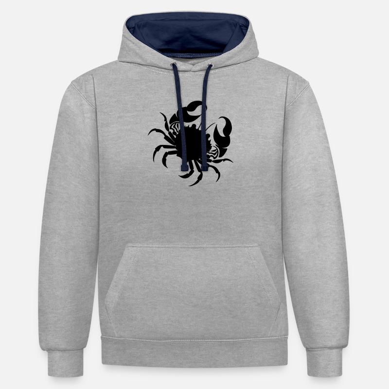 Signe du zodiaque signe image Cancer - Sweat à capuche contrasté - gris chiné/bleu marine