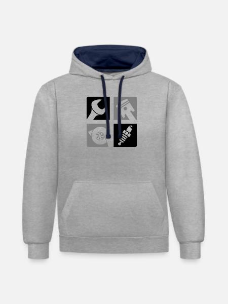 Wrench Piston Turbo Spark Plug Emblem - Contrast hoodie - heather grey/navy
