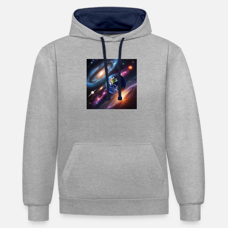 Système solaire / Solar System - Sweat à capuche contrasté - gris chiné/bleu marine