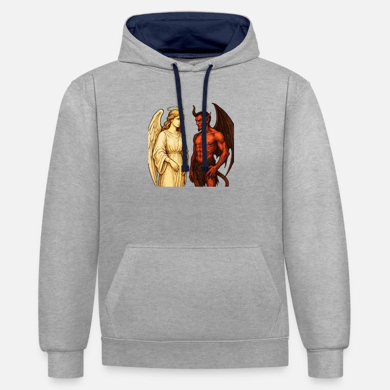 Ange céleste vs démone ardent Illustration - Sweat à capuche contrasté - gris chiné/bleu marine