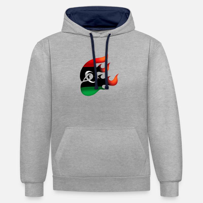 Drapeau de la Libye - Libye - Ninja - Sweat à capuche contrasté - gris chiné/bleu marine