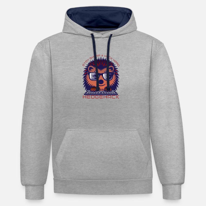 T-shirt Hérisson Coding Enthusiast - Sweat à capuche contrasté - gris chiné/bleu marine