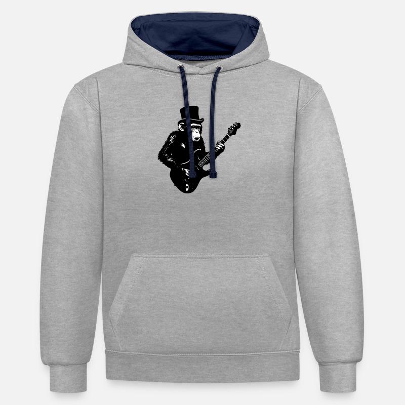 Greifende Affe mit E-Gitarre im Retro-Style - Kontrast-Hoodie - Grau meliert/Navy