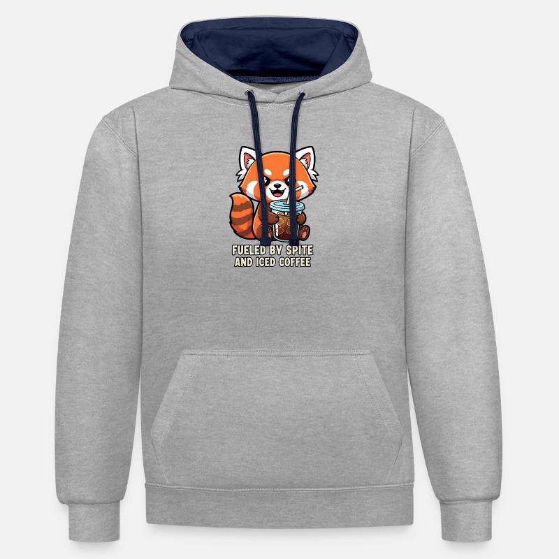 Effronté raton laveur café Meme Design - Sweat à capuche contrasté - gris chiné/bleu marine