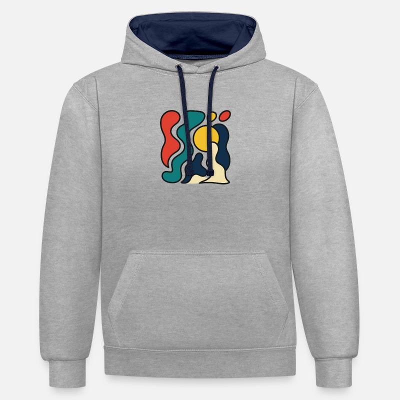 Design abstrait avec soleil jaune - Sweat à capuche contrasté - gris chiné/bleu marine