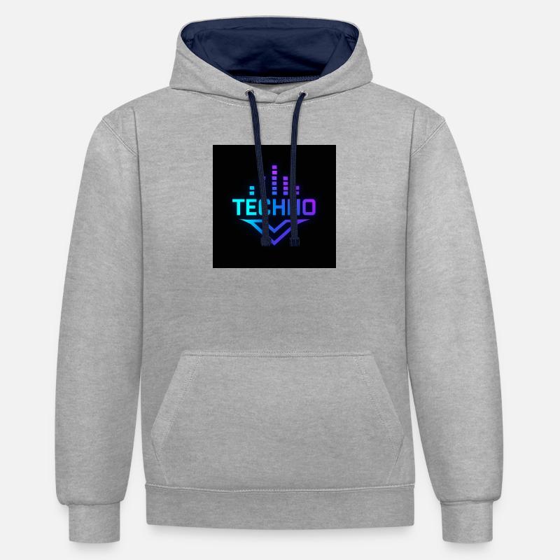 FC2440AC-0E2F-4DCC-B0B8-86F36998DBEB - Sweat à capuche contrasté - gris chiné/bleu marine