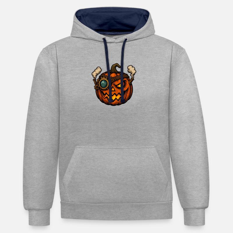 Citrouille steampunk avec œil de vapeur - Sweat à capuche contrasté - gris chiné/bleu marine