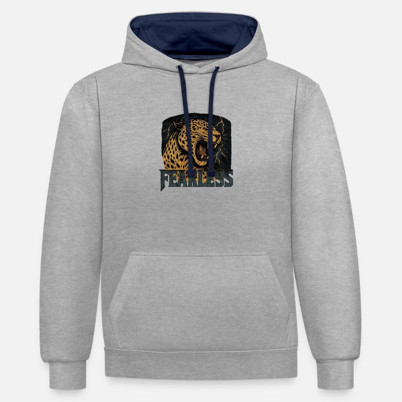 Conception de puissance Leopard intrépide - Sweat à capuche contrasté - gris chiné/bleu marine