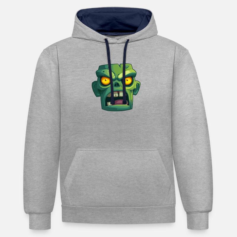 zombie pour la soirée de Halloween - Sweat à capuche contrasté - gris chiné/bleu marine