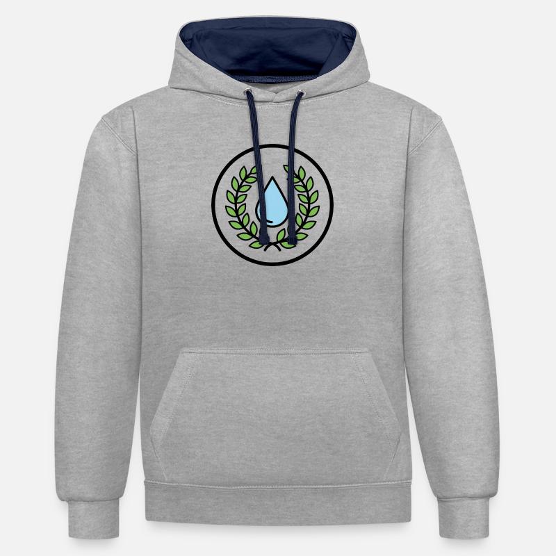 Gouttes d’eau avec couronne de feuilles - Sweat à capuche contrasté - gris chiné/bleu marine