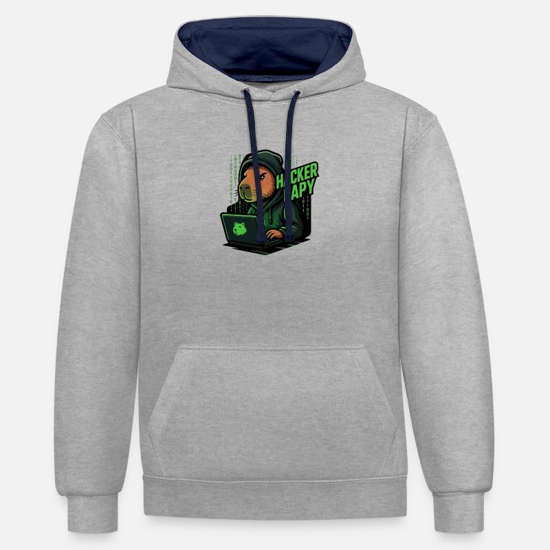 Hacker Capy – Cyber Capybara Tech - Sweat à capuche contrasté - gris chiné/bleu marine