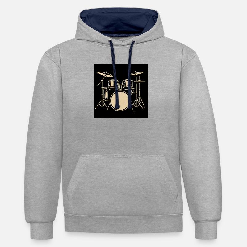Black Silver Drumset Illustration - Contrast hoodie - heather grey/navy