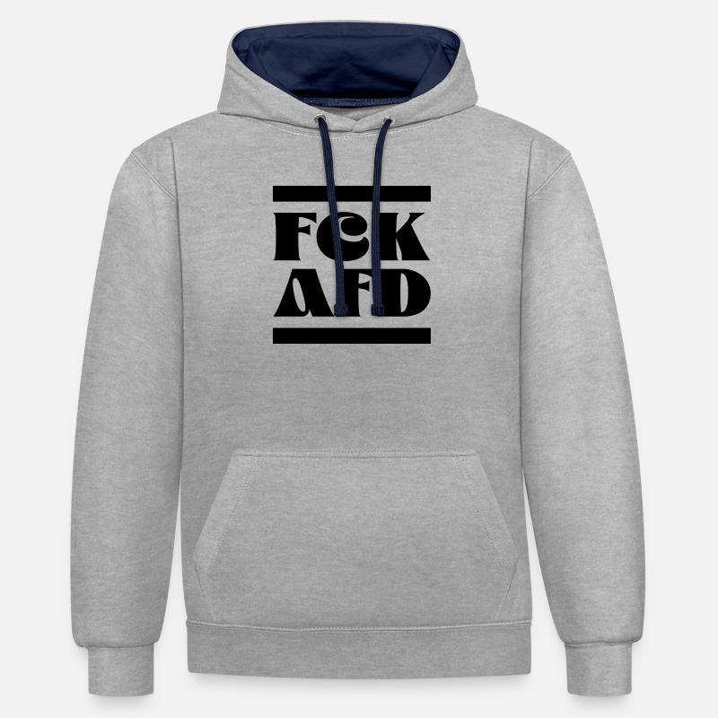 FCK AfD - Sweat à capuche contrasté - gris chiné/bleu marine